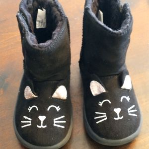 Black Boots With Kitty Cat Face Toddler Girls Size 4